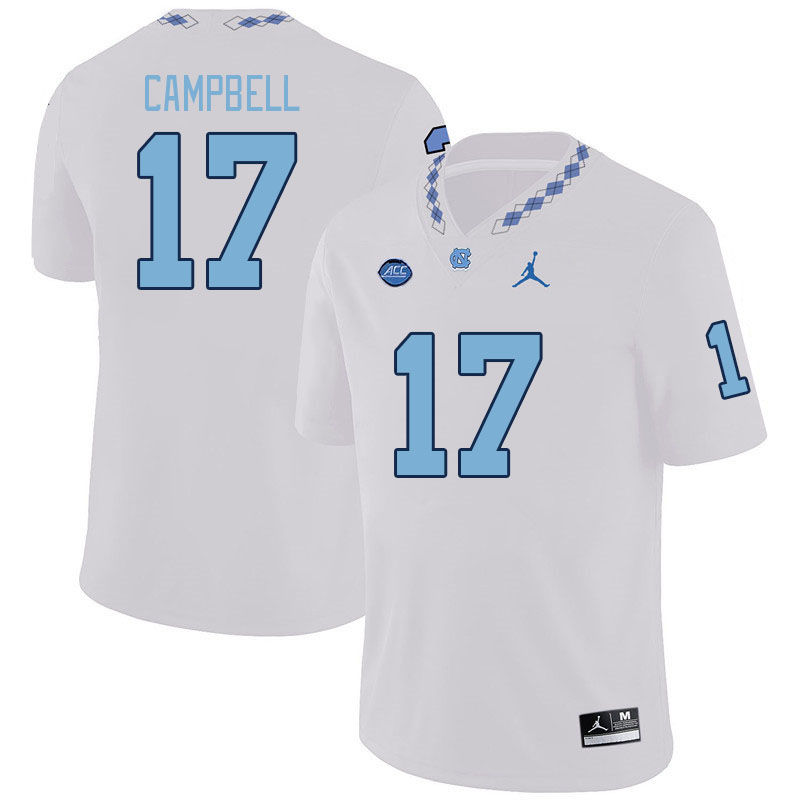 Men #17 Amare Campbell North Carolina Tar Heels College Football Jerseys Stitched-White